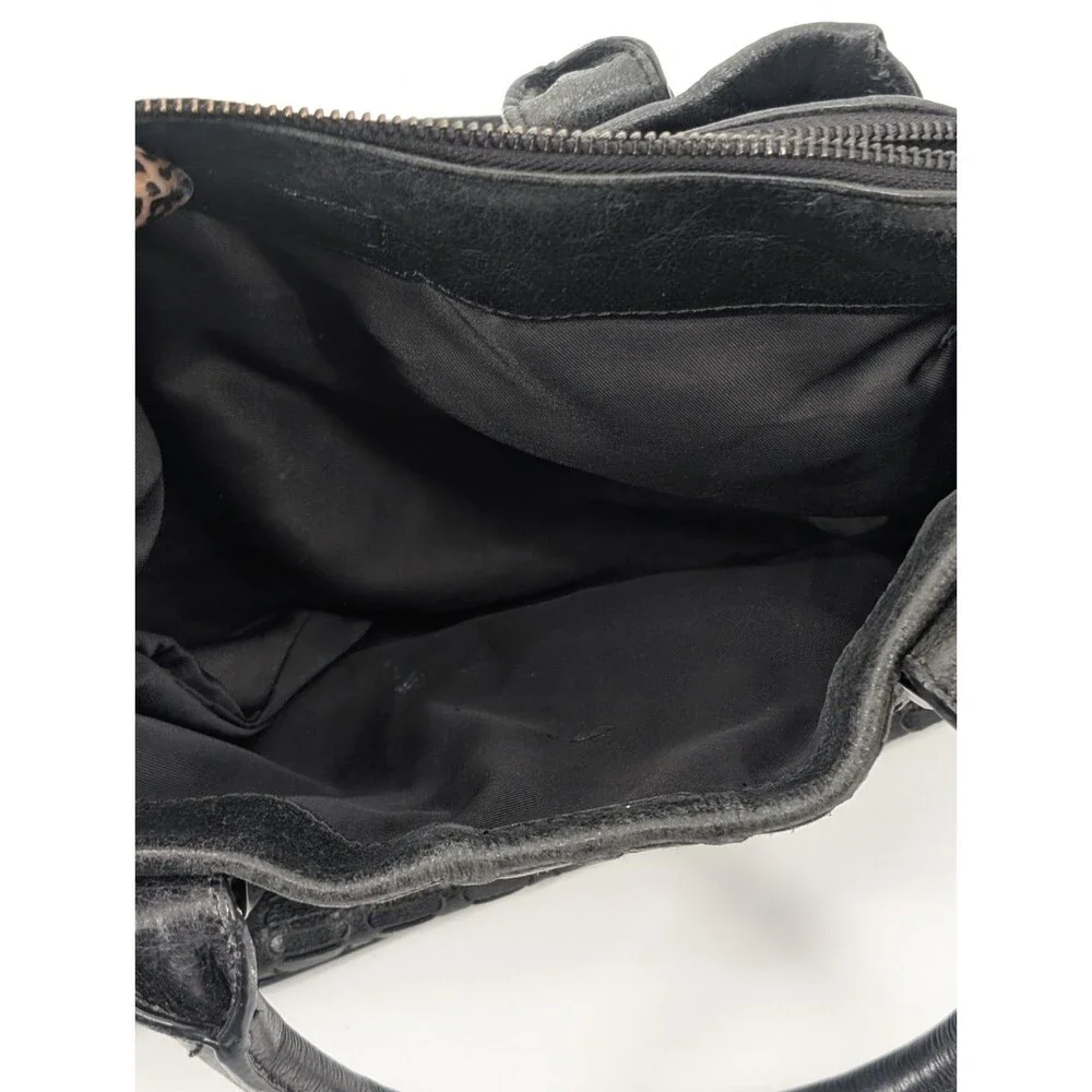Elliot Lucca Black Woven Braided Leather Shoulder Bag Satchel Crossbody Handbag